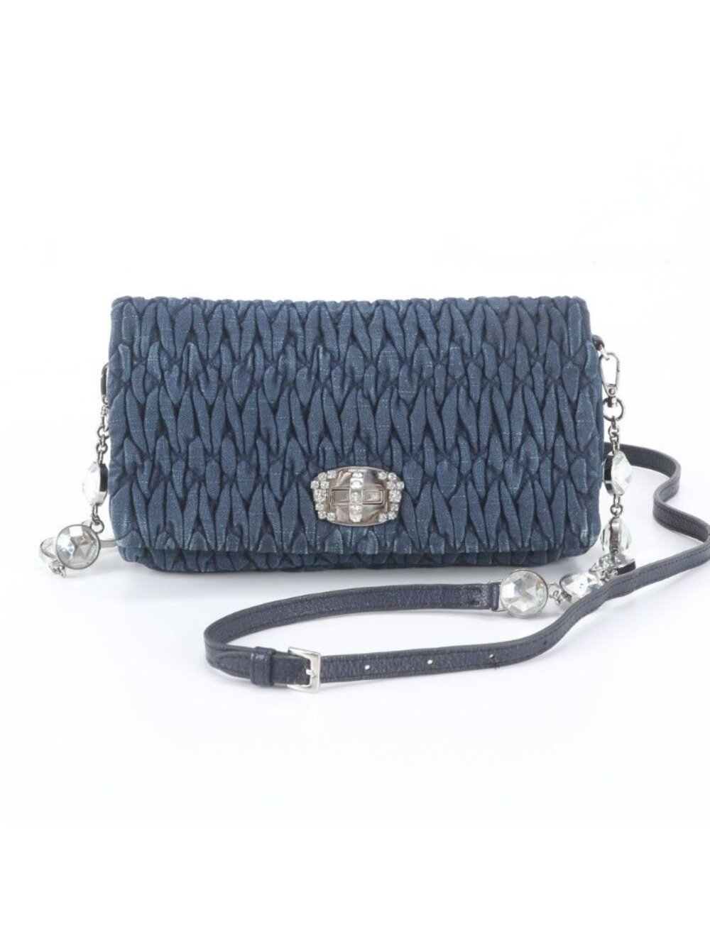 Miu Miu Denim Crystal Matelasse Leather Shoulder Bag